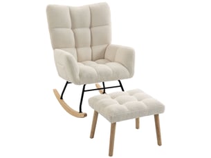 Fauteuil à bascule sherpa avec repose-pieds, poches latérales, assise épaisse et matelassage, couleur crème