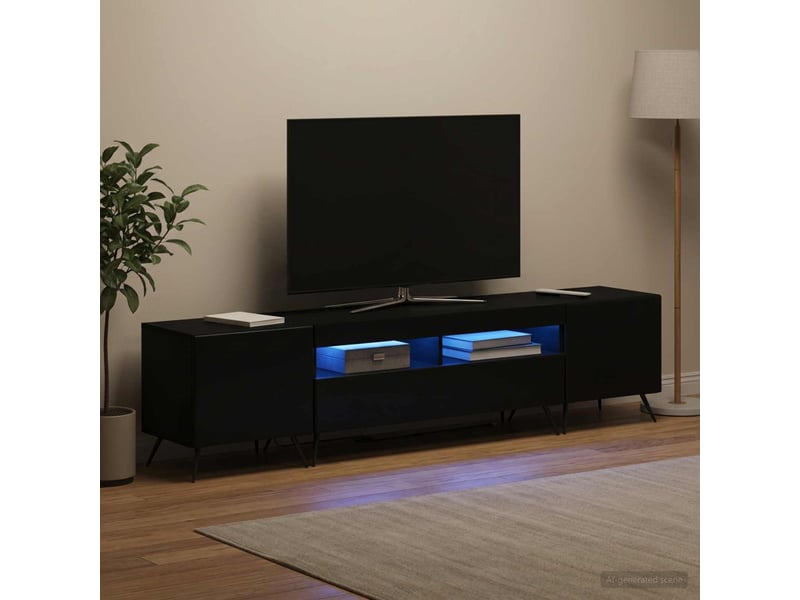 Meuble tv - banc tv - meuble de rangement led breda 3 pcs noir bois d'ingénierie - Conforama B
