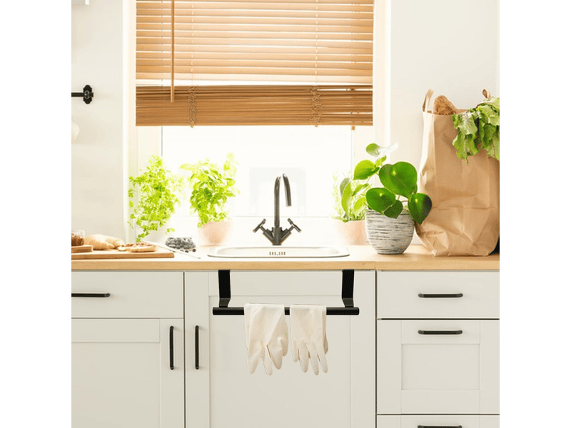  Porte-serviettes de porte sans perçage, à suspendre dans un placard, en acier inoxydable, pour salle de bain, cuisine, 23 cm (noir)  - Conforama E