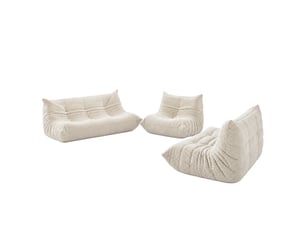 Ensemble de canapés hwc-r34, ensemble de canapés rembourrés, canapés lounge 3 places, 2 places, fauteuil, tissu velours (300 gm²) - blanc crème