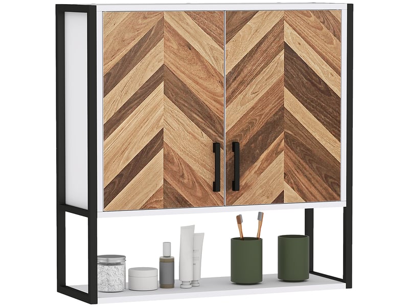  Armoire murale de salle de bains, 2 portes motif chevrons, étagère réglable, 59 x 20 x 60 cm  - Conforama A