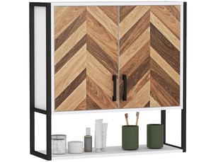 Armoire murale de salle de bains, 2 portes motif chevrons, étagère réglable, 59 x 20 x 60 cm
