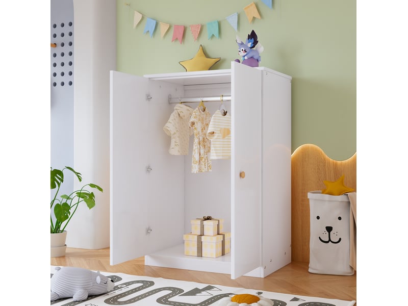  Armoire pour enfants 80x50x120cm avec 2 portes, penderie, design minimaliste moderne, gain de place, mdf, blanc  - Conforama W