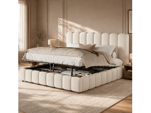 Lit coffre 180x200 cm <strong>WISHDOR</strong> <strong></strong> coloris beige