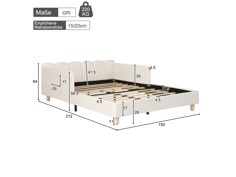  Lit enfant 140 x 200 cm en velours beige avec sommier à lattes et barrières de protection  - Conforama E