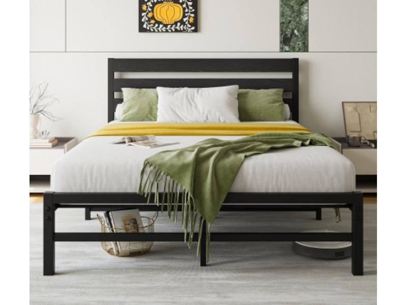Lit simple 140x200 cm, lit adulte 140x200 cm, cadre de lit en métal noir avec sommier à lattes, sans matelas - Conforama B