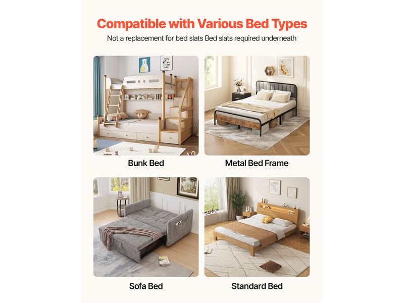 Vevor sommier à lattes pliable 204x193 cm king size planche de lit bunkie  - Conforama D