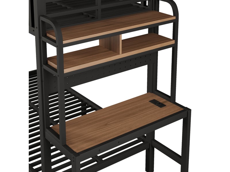 Lits superposés 90 x 200 cm noir, led, usb, bureau, garde-corps, échelle, sans matelas, métal  - Conforama D