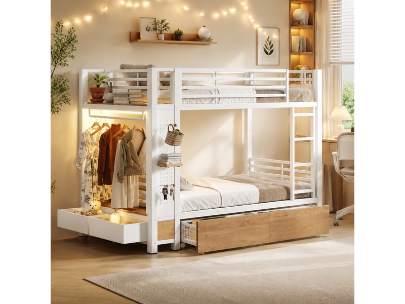 Lit jeune, 90x200 cm, éclairage led, rangement intégré, en métal, blanc, poids 72 kg cao-W6575S00002-conf-NEW - Conforama C