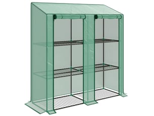 Mini-serre de balcon 143x46x151 cm – verte – 6 étagères en acier, 2 portes zippées, protection uv