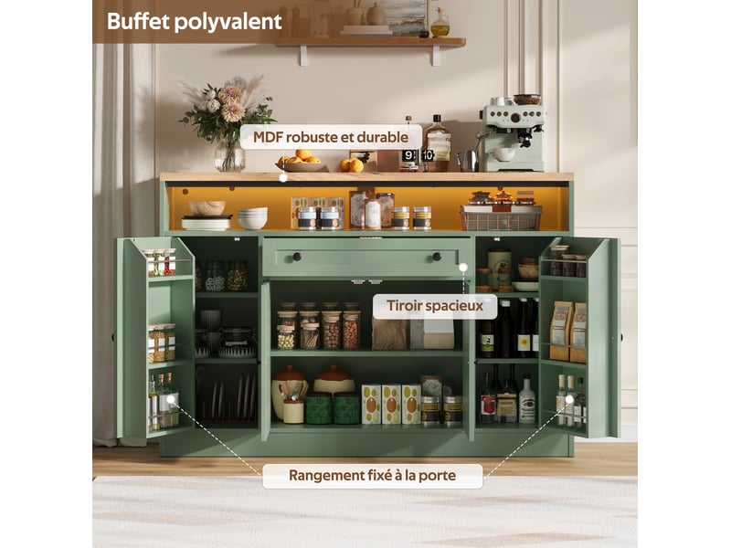  Buffet modenvie led rgb 140 x 35 x 95 cm en mdf vert  - Conforama E