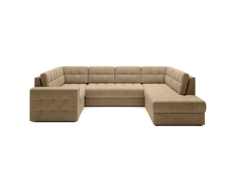  Canapé d'angle convertible monteza marron clair 299 cm avec coffre et couchage  - Conforama A