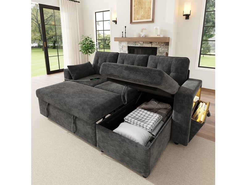  Canapé d’angle convertible 3 places 213x131x83 cm gris chenille  - Conforama D