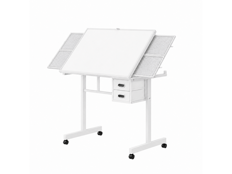 Table de puzzle 1000 pièces avec 4 plateaux, 2 tiroirs et roulettes, blanche - Conforama A