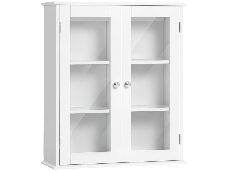  Armoire murale blanche pour salle de bain, 2 portes vitrées, 3 étagères réglables, 55 x 20 x 65 cm  - Conforama A