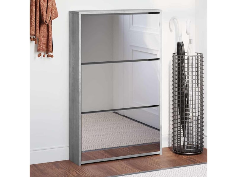  Meuble à chaussure, armoire à chaussures miroir 3 niveaux sonoma gris 63x17x102,5cm  - Conforama B