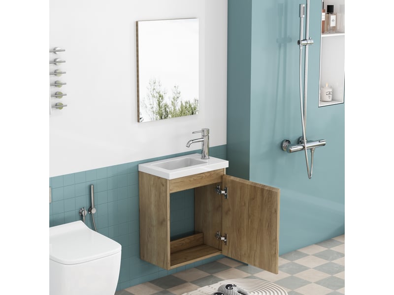 Meuble vasque suspendu 40 cm avec miroir - vasque céramique, meuble sans poignée gain de place - Conforama D