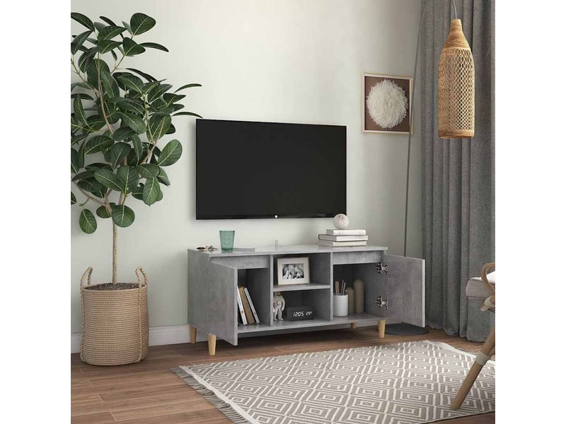  Meuble tv - banc tv - meuble de rangement avec pieds en bois massif gris béton 103,5x35x50 cm  - Conforama C