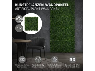 Ecd germany mur végétal artificiel réaliste classic buxus, 50x50 cm vert 1 m², feuillage décoratif dense haie synthétique clôture fausse plante brise-vue avec protection uv pour intérieur extérieur