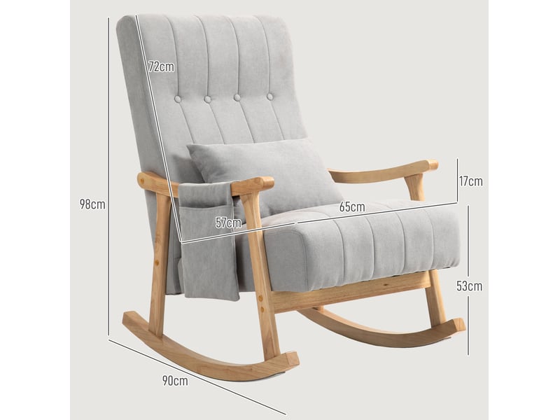  Fauteuil à bascule  65x90x98 cm, coussin lombaire, poches latérales, polyester et bois de hêtre, gris  - Conforama C