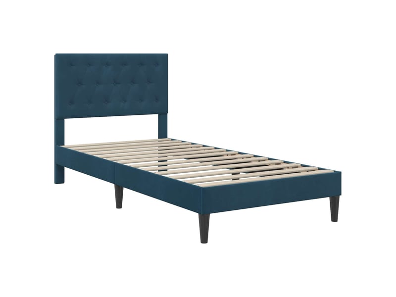 Lit simple- lit adulte -  cadre de lit avec tête de lit bleu 100 x 200 cm velours  - Conforama B