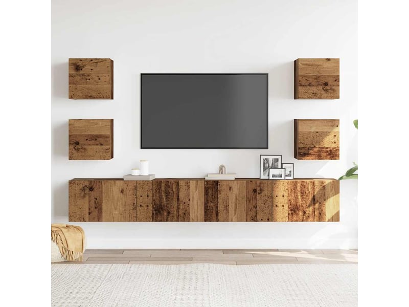  Lot de 6 meuble tv mural, meuble tv suspendu vieux bois bois d'ingénierie shl14405  - Conforama C