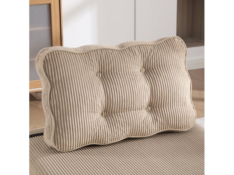 Canapé droit 1 place convertible en velours côtelé beige khaki, style scandinave, avec pieds en bois - Conforama D