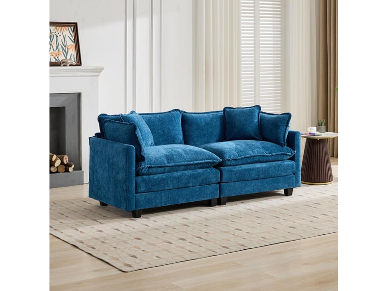  Canapé 2 places modulaire bleu en chenille, sans pouf  - Conforama B