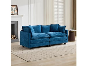Canapé 2 places modulaire bleu en chenille, sans pouf