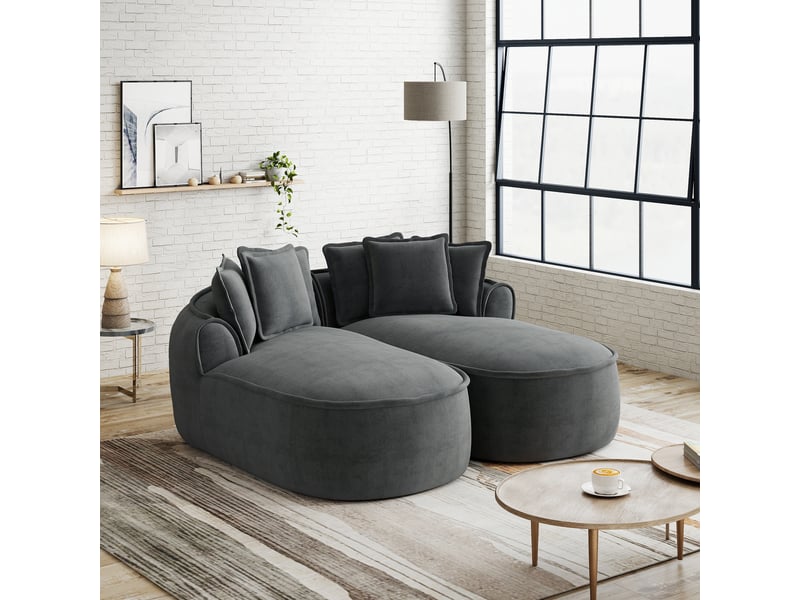  Canapé modulable convertible en méridienne avec coussins, assise profonde en chenille, gris  - Conforama B