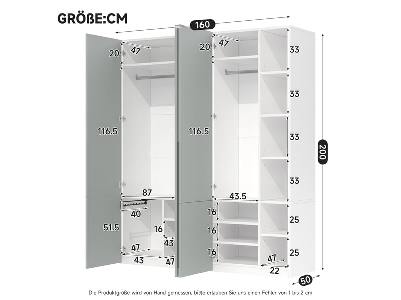  Armoire combinée avec 2 tringles et 14 compartiments 160 × 50 × 200 cm, gris IKSETERA TRADING LTD - Conforama C