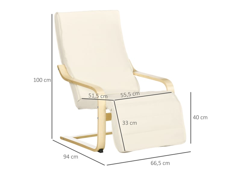  Fauteuil de relaxation avec repose-pieds, lin (100% polyester), 94x66.5x100cm, crème  - Conforama E
