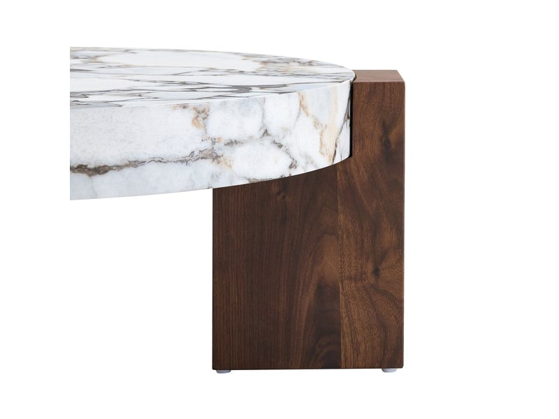 Table d'appoint format rond deux niveaux plateau en verre gris transparent structure en mdf noir en l plateau effet marbre blanc design démontable - Conforama E