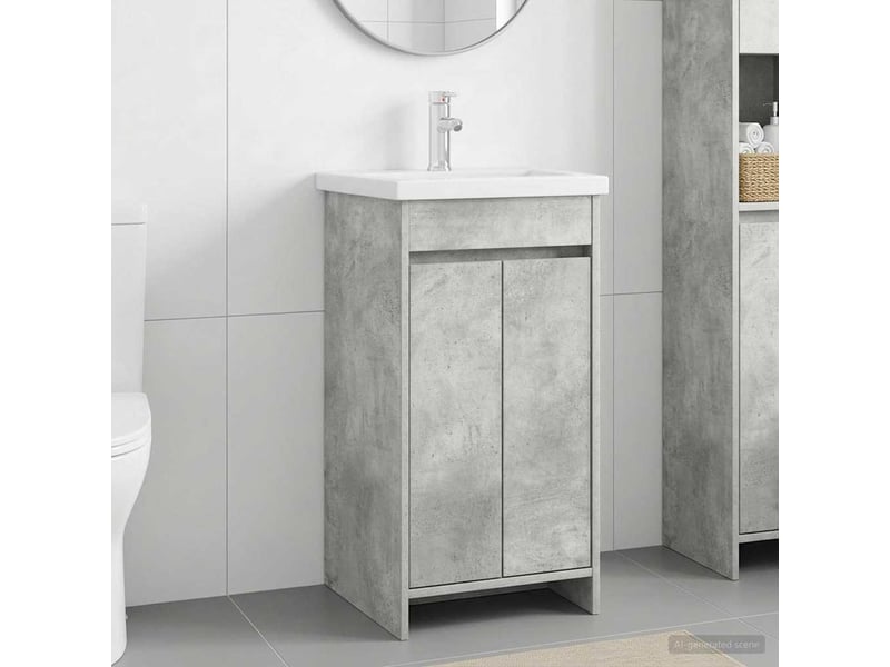 Meuble salle de bain avec évier, meuble de rangement gris béton 42x40x84.5 cm shl5230 - Conforama B