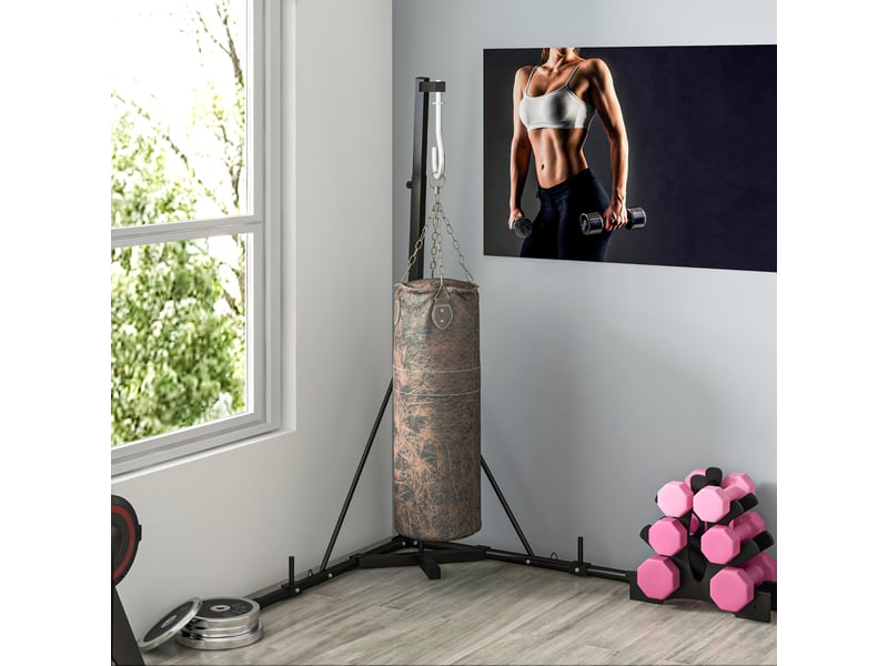  Support de sac de frappe sur pieds pliable réglable en hauteur avec base lestée charge max. 60 kg acier noir  - Conforama D