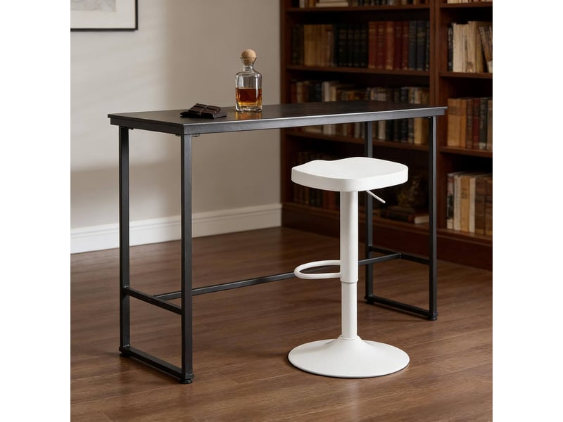  Tabouret de bar 66-90x33x38.5 cm pivotant, hauteur réglable, chaise de bar, structure en bois et métal, couleur blanc  - Conforama E