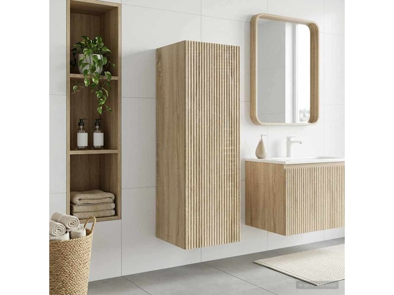  Cabinet salle de bain mural, meuble de rangement chêne sonoma 33x34.5x60 cm shl3848  - Conforama B