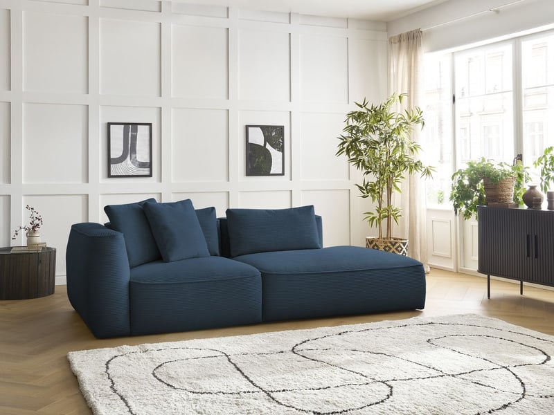  Bobochic canapé droit fixe 3 places leopold velours côtelé bleu foncé  accoudoir gauche LEOPOLD - Conforama D