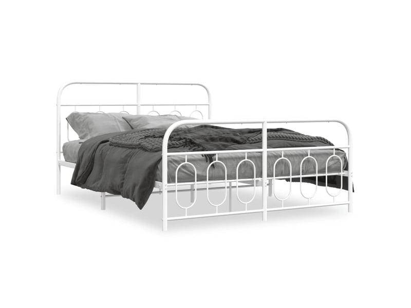  Lit double- lit adulte -  cadre de lit métal sans matelas et pied de lit blanc 150x200 cm  - Conforama A