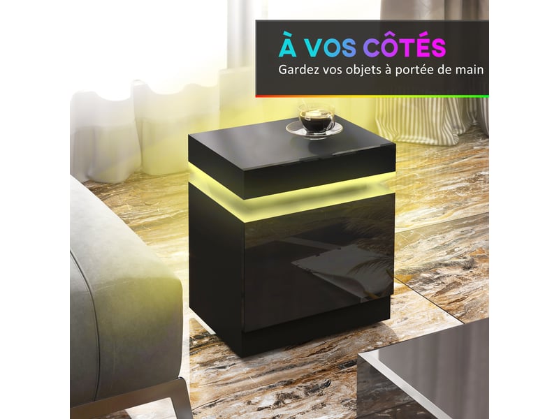  Table de chevet 45 x 35 x 52 cm éclairage led rvb ultra réglable 2 tiroirs design moderne en panneau de particules noir 21_0001560  - Conforama D