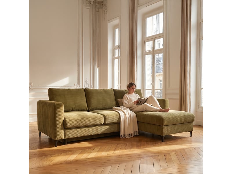  Canapé d'angle droit convertible - 4 places - velours côtelé - fiesole - vert olive 3CA52.CA.4AC.D.04 - Conforama D