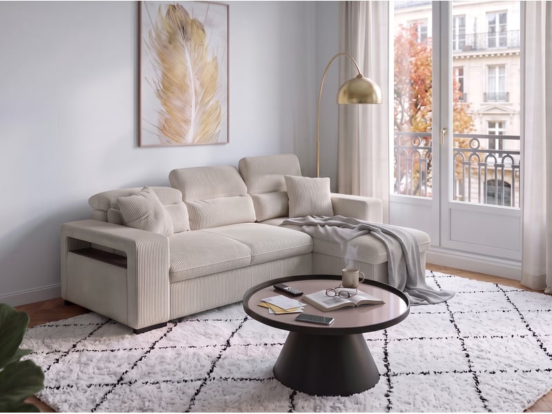 Canapé d'angle beige convertible 4 place RYLE - Conforama W