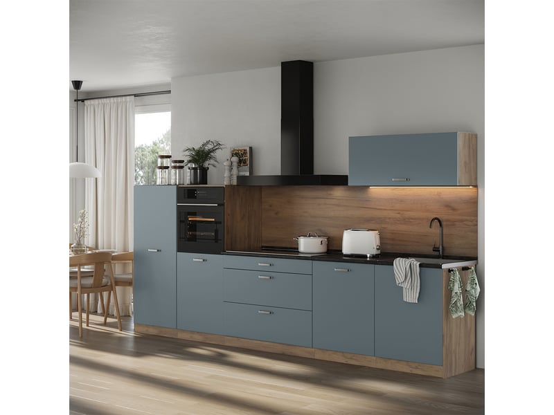 Vicco cuisine, bleu-grischêne doré, 340cm plan de travail anthracite - Conforama C