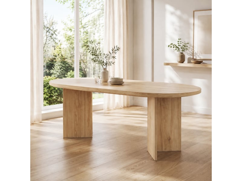  Table à manger, 6-8 personnes avec angles arrondis 18 mm style moderne pour 6-8 personnes, pratique, mdf, coloris chêne  - Conforama B