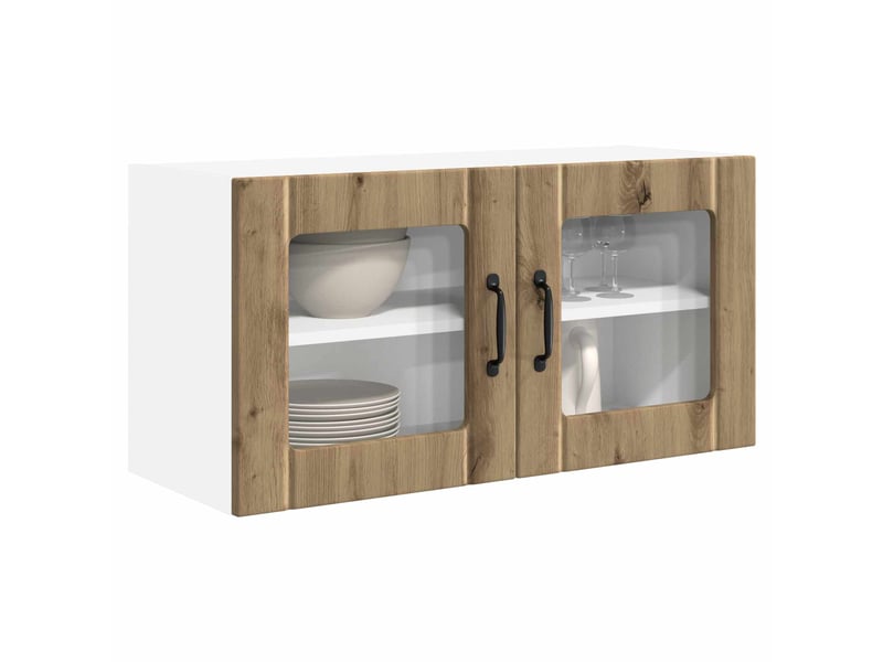  Meuble mural de cuisine, cabinet en verre mural chêne artisanal 80x31x40cm shl720  - Conforama C