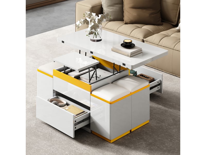Table basse moderne blanche laquée, table d'appoint élégante, multifonctionnelle, table basse réglable en hauteur, table à mangermeuble de salon pliable, 100 x 50 x 43 cm (l x l x h) - Conforama B