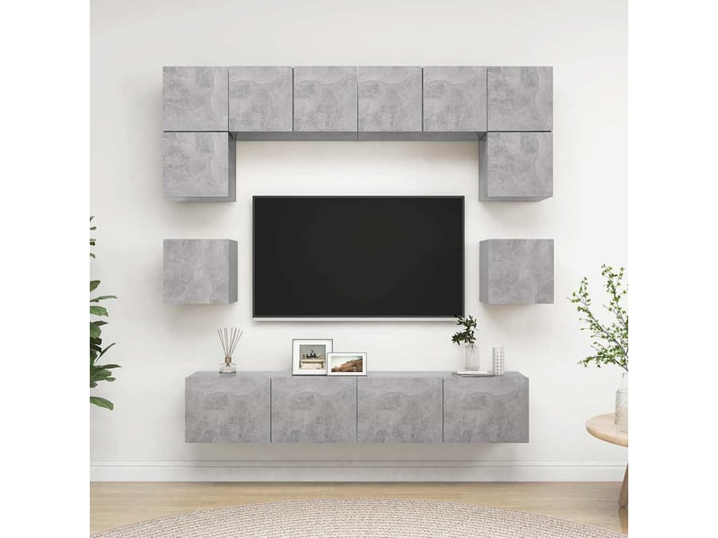  Ensemble de meubles tv - banc tv - meuble de rangement 8 pcs gris béton bois d'ingénierie  - Conforama B