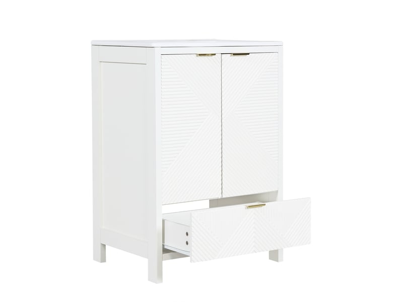  Meuble vasque sur pied 61 x 47 x 87 cm – blanc – vasque céramique, tiroir et 2 portes à fermeture douce  - Conforama D