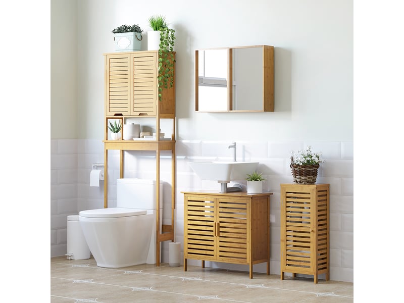  Meuble de salle de bain en bambou avec étagère réglable, 30 x 19,9 x 70 cm, couleur bois  - Conforama C
