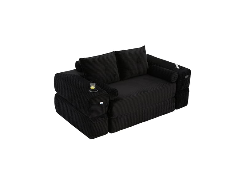 Canapé convertible 2 places modenvie en velours côtelé noir avec accoudoirs amovibles - Conforama A